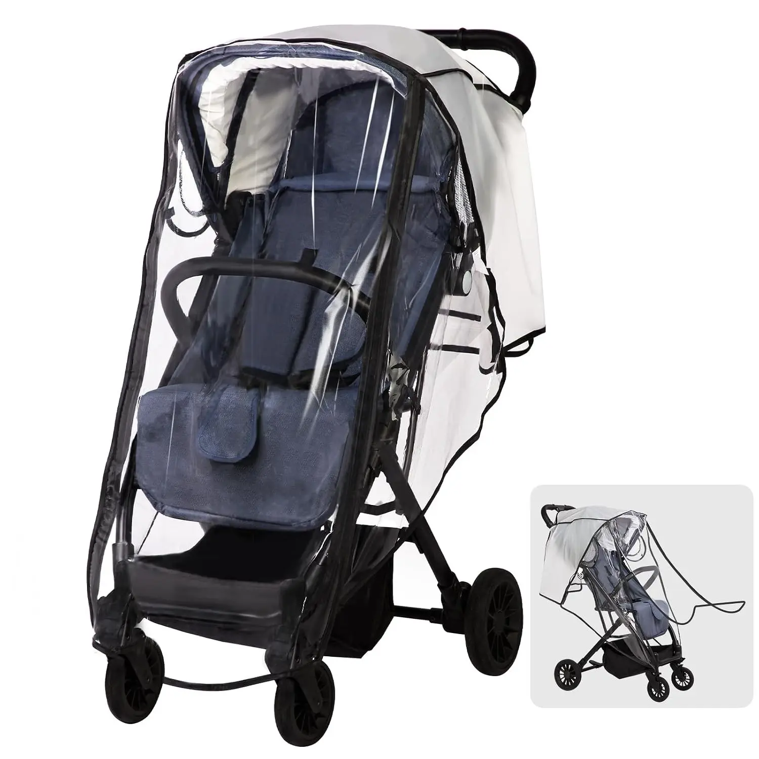 Universal Stroller Rain Cover Clear Breathable Weather Shield with Waterproof Zipper 4 Seasons Protection (XL)