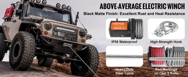 VEVOR Electric Winch, 18,000 lb Truck Trailer Jeep Winch, 12V DC 7/16 in x 85 ft Steel Cable Roller Fairlead Wireless & Wired Remote Control, IP55 Waterproof Towing for Off Road SUV Jeep Truck TrailerHoliday gifts