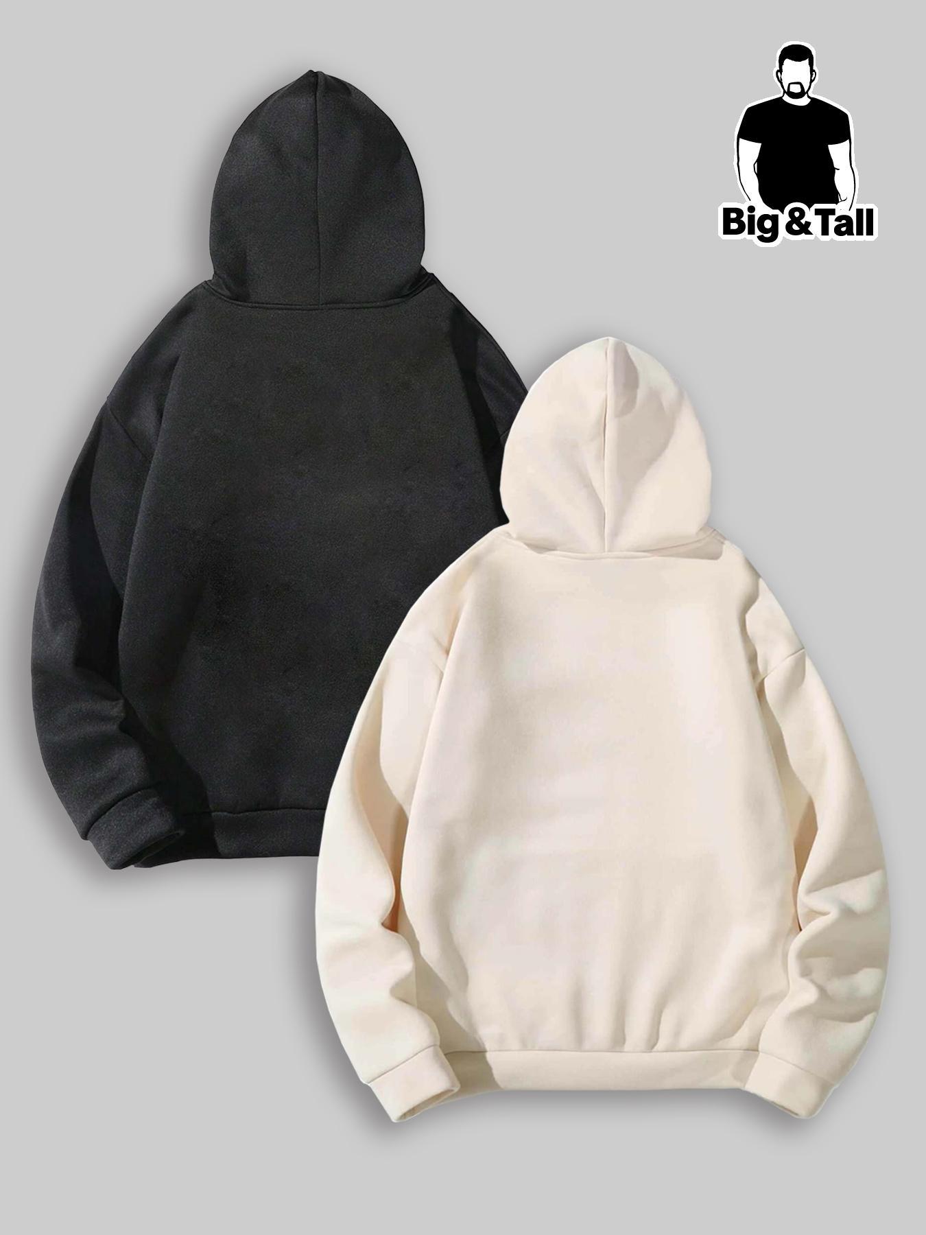 Unisex Men's Plus Size Solid Drop Shoulder Drawstring Pullover Hoodie, Fashion Casual Loose Pocket Hooded Sweatshirt for Daily Holiday Outdoor Wear, Men Clothes for Fall & Winter