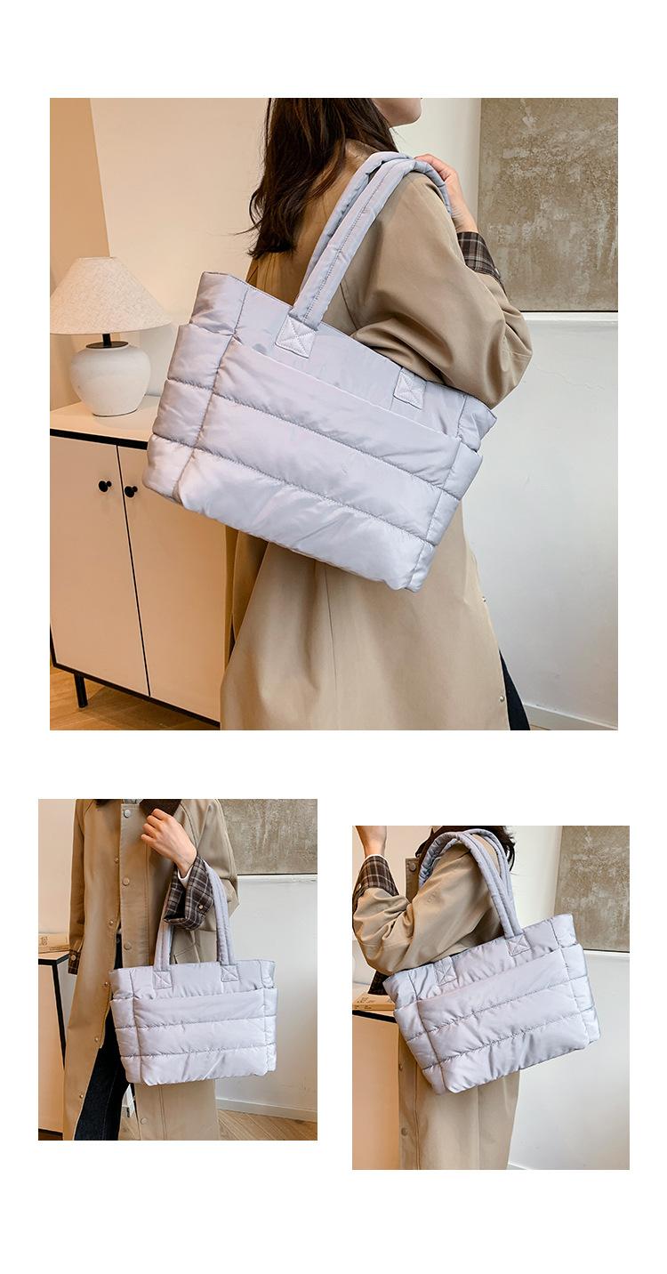 Cozy Blush Pink Cloud Tote Bag, Lightweight Quilted Padded Shoulder Handbag With Soft Fabric, Spacious Compartment For Everyday Use, Work Commute, Weekend Trips And Travel Essentials