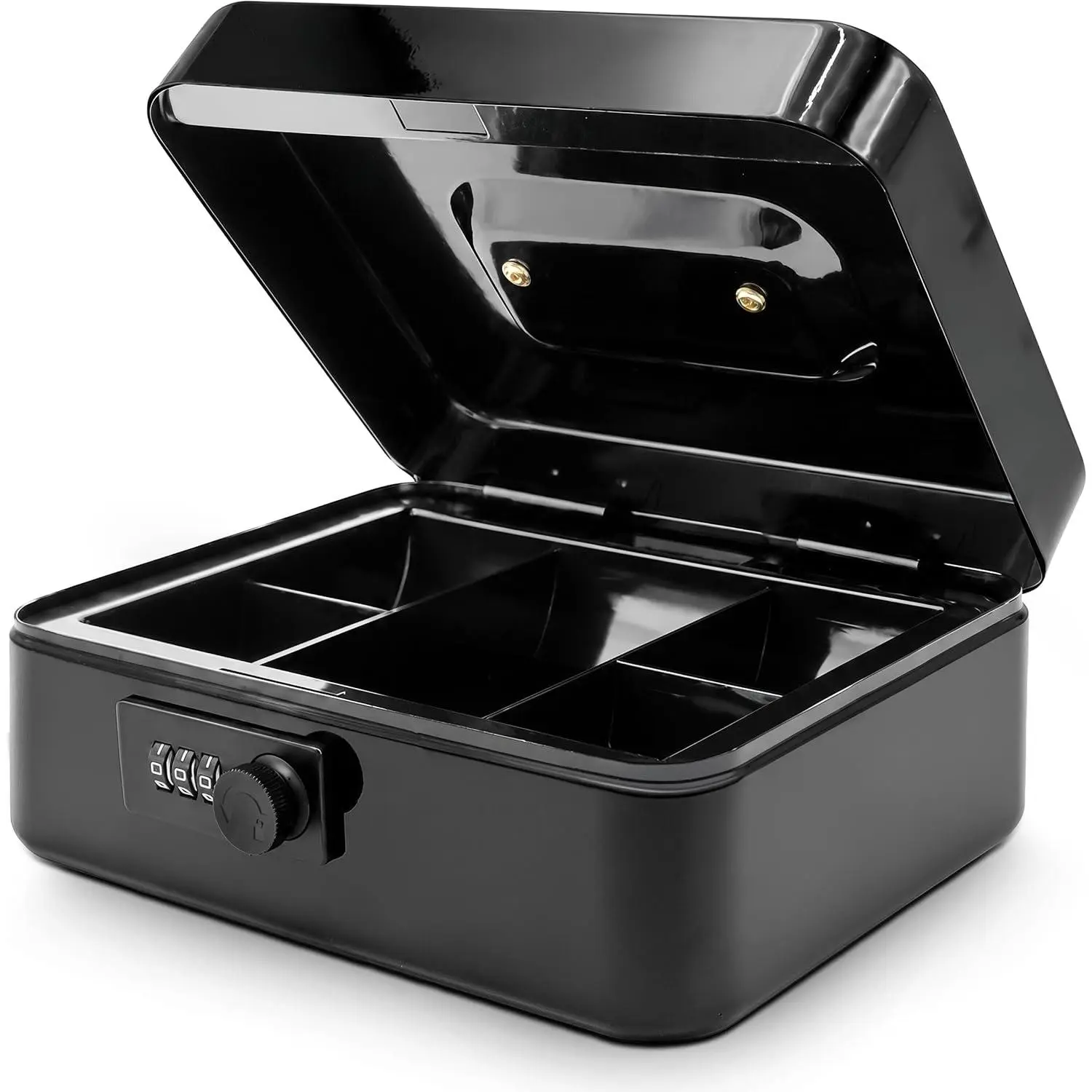 8‑Inch Lockable Metal Cash Box with Removable 5‑Compartment Money Tray, Secure Storage Box for Cash, Coins & Valuables, Dimension 8" x 6.2" x 3.5"