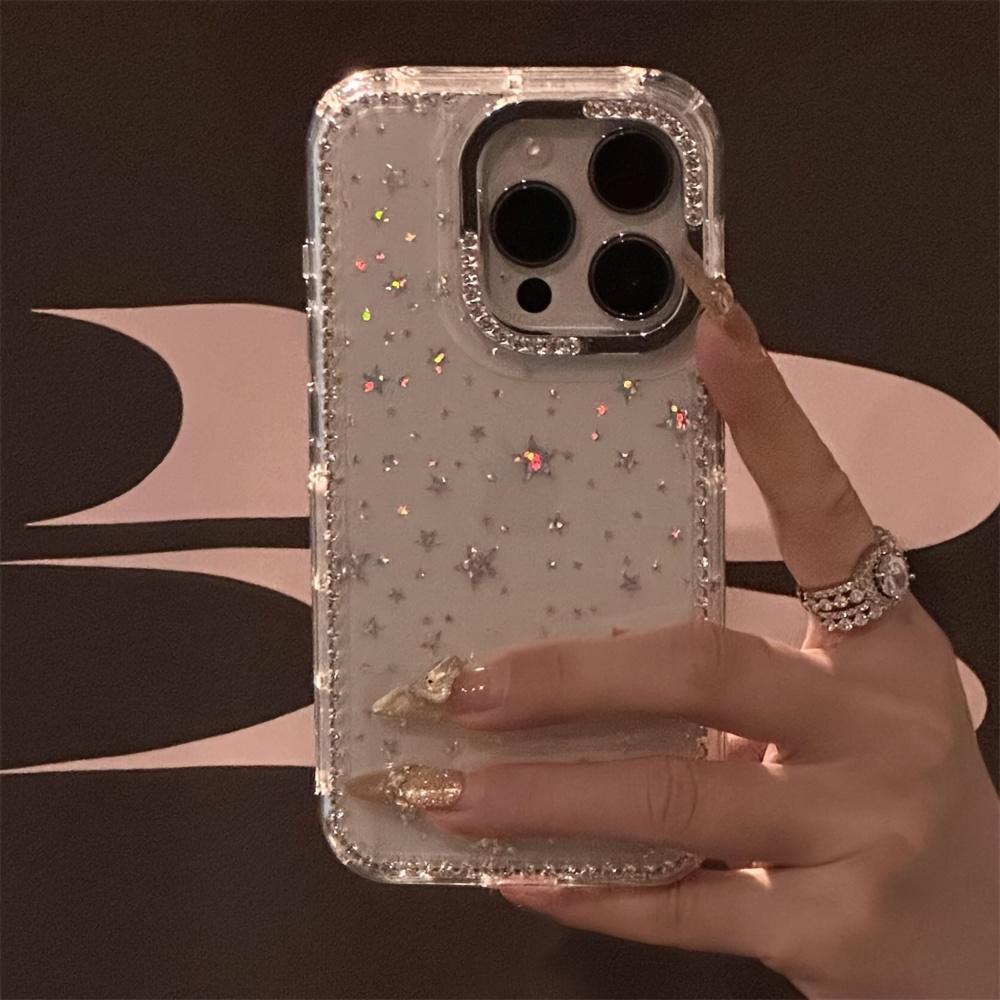Chic Clear  Cover Adorned with Glittering Rhinestone Star Sequins, Compatible with for iphone 17 Pro Max/16/15/14/13/12/11 And Various Other Models.