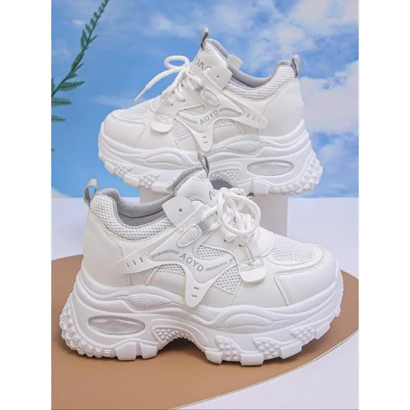 Women's Thick Sole Sneakers, Comfortable Wedge Walking Shoes, Fashion Platform Leather Dad Shoes, Casual Versatile Trendy Footwear, Thick Soled Sneakers