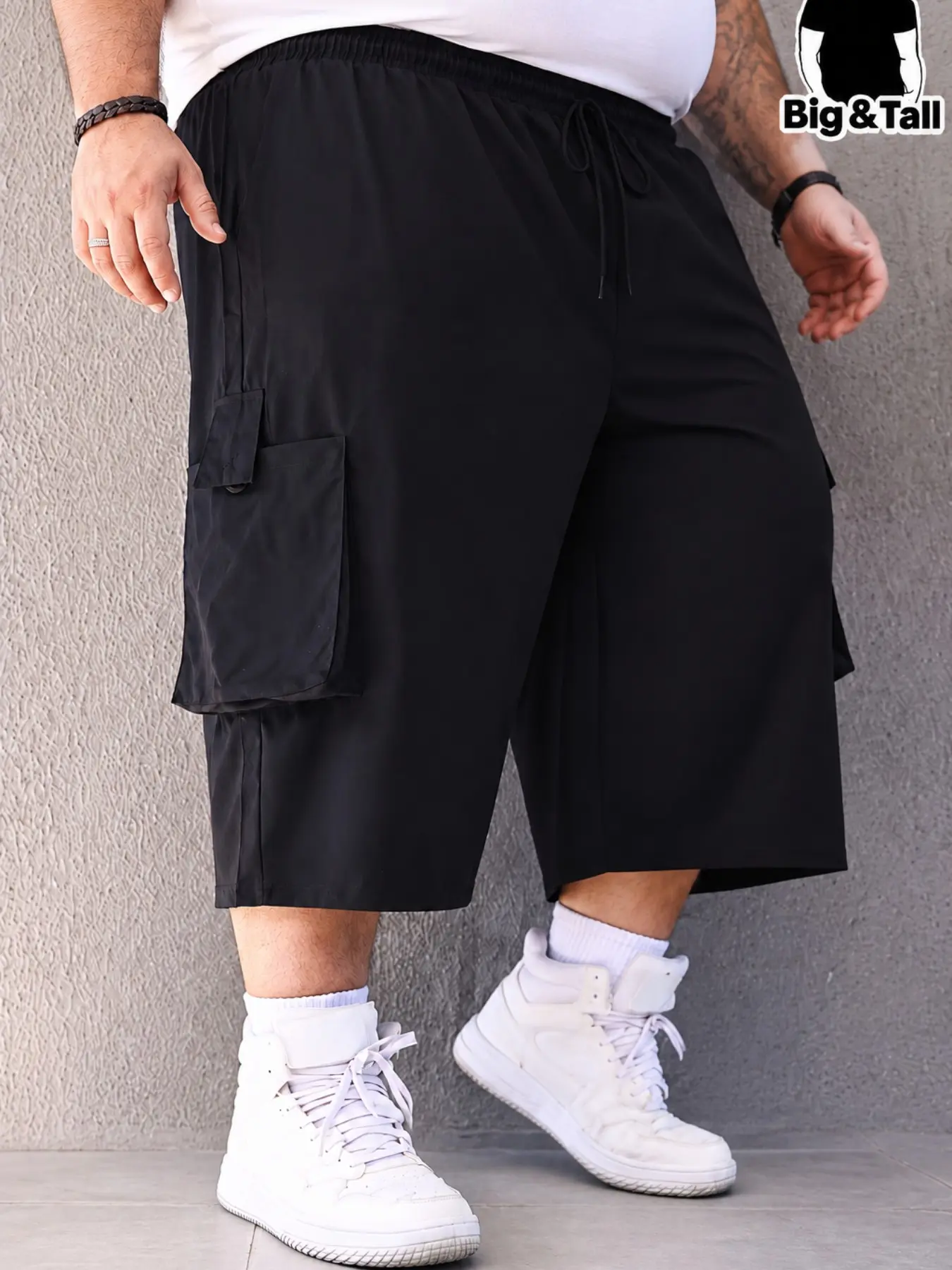 Large Size Men's Cargo Style Shorts, Drawstring Waist, Side Pockets, Ideal for Summer Hiking, Multi-Pocket Design, Comfortable Casual Wear, Casual Polyester Shorts