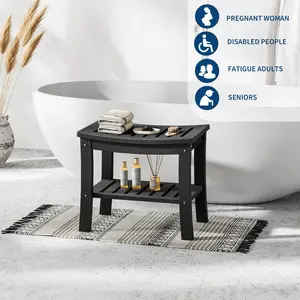 HDPE Shower Bench with Storage Shelf - Waterproof & Non-Slip Bathroom Shower Seat Stool for Bathtub, Indoor Outdoor Spa Stool - Space Saving, No Maintenance Required
