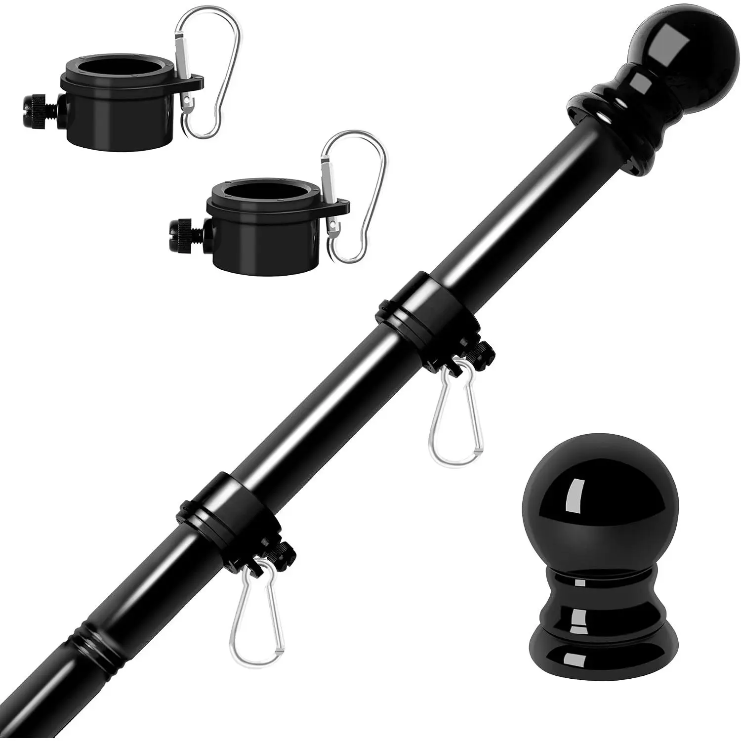 Flag Poles for Outside House 6FT Stainless Steel Metal Black Flag Pole kit  Free Residential Heavy Duty for ,House,Porch,Yard,Boat Suitable for 3x5 Heavy Garden Flag (06Black, 6ft)