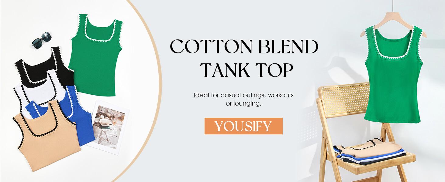 Yousify Women's Square Neck Tank Tops 2025 Summer Sleeveless Shirts Casual Slim Fitted Color Block Ribbed Tanks for Vacation Beach Home Workout Daily Wear