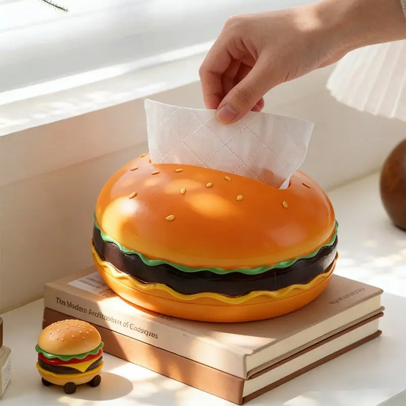 Quirky Realistic Burger Tissue Storage Box Decor, Creative Household Tissue Dispenser For Dining Table & Bedroom, Lovely Desktop Ornament, Funny Practical Holiday Present For Halloween