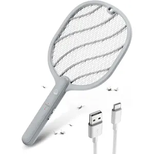Handheld Electric Fly Swatter - 3800V Bug Zapper with Type-C Rechargeable Design, 3-Layer Safety Mesh, Ergonomic Handling, Comfortable Operation for Indoor, Outdoor, Camping Use (Basic 1 Pack for Gnats, Mosquitoes)