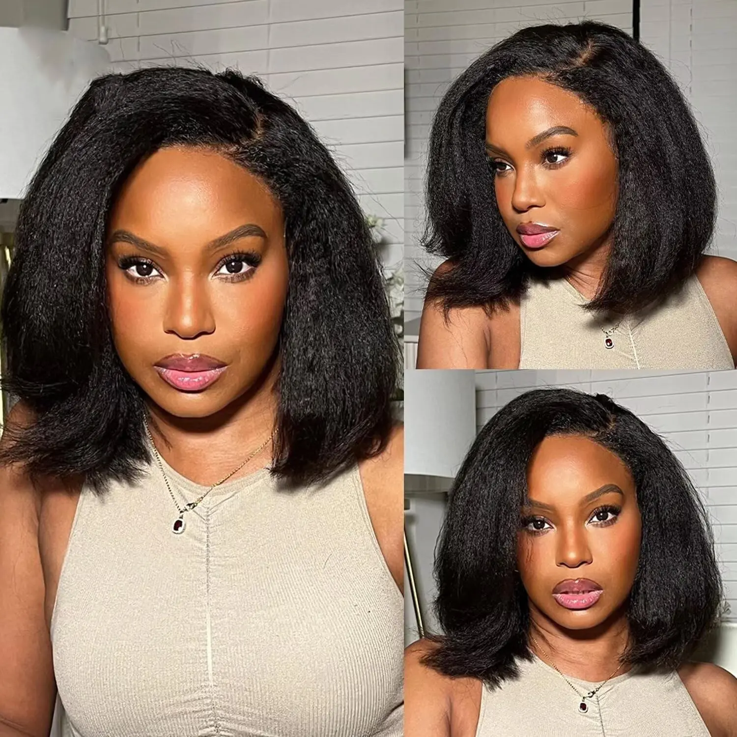 [14inch only $59] Rhiso Glueless Kinky Straight Short Bob Wig with Drawstring Pre-Cut 5x5 HD Lace C Part Bob Human Hair Wigs 200% Density Wear And Go Wig Beginner Friendly Natural Hairline Summer wig #TikTokShopBackToSchool