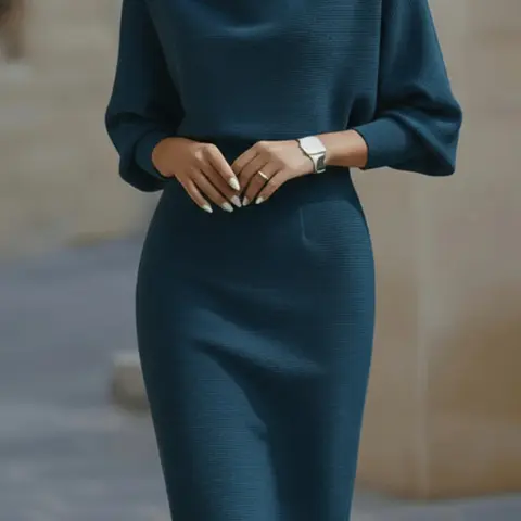 Women's Casual Batwing Sleeve Knit Dress, Plain Loose-Fitting Midi Dress, European Style Office Party Dress, Multicolor Ladies' Skirt, Casual Minimalist Dress