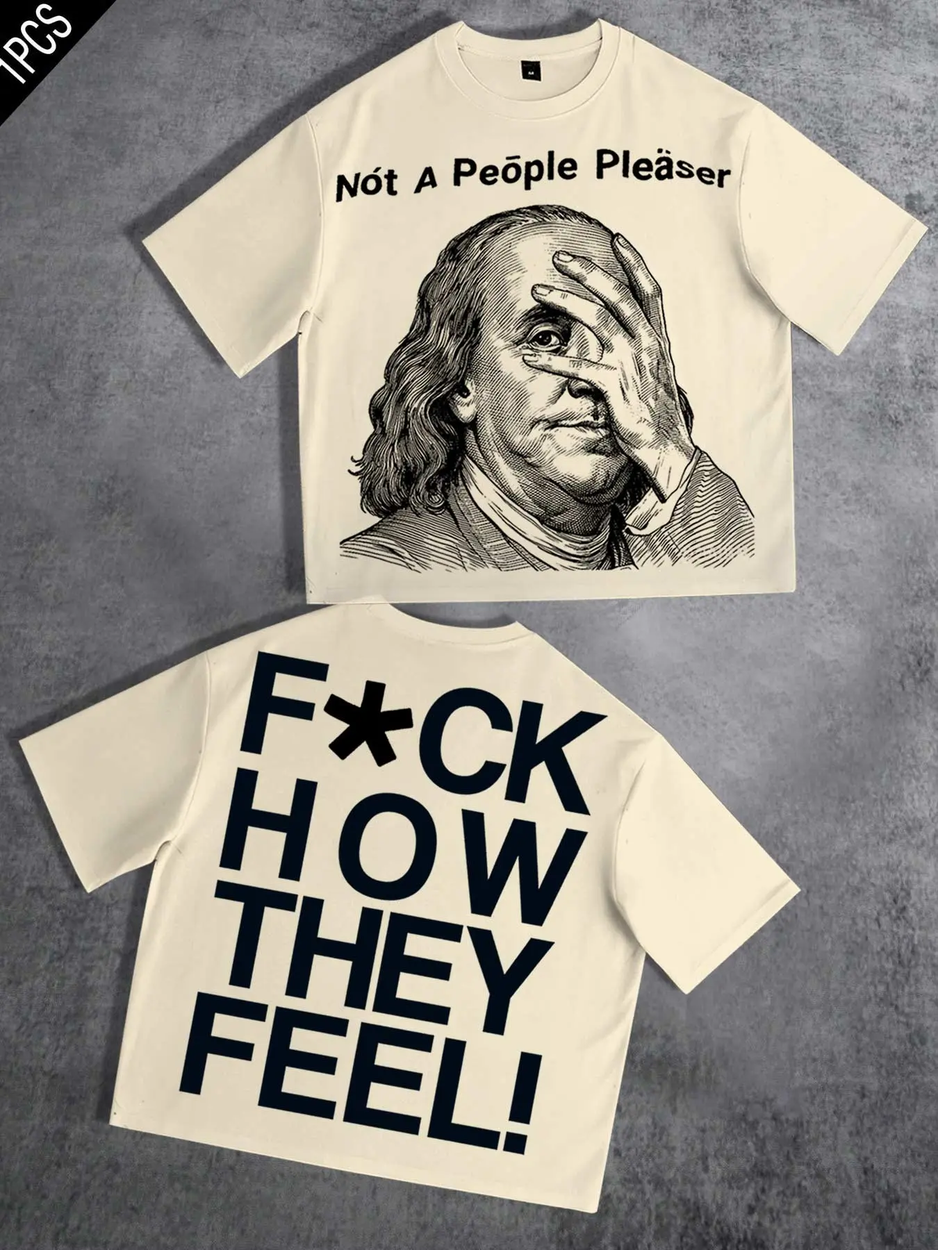 Y2K Franklin USA Graffiti Cotton Men's T-shirt Short Version, Unisex, Same Style, US Dollar Franklin Summer Short Sleeve Printed Trendy Brand High Street Not A People Please Attitude Slogan Street Loose Versatile T-shirt, US Dollar Short Version