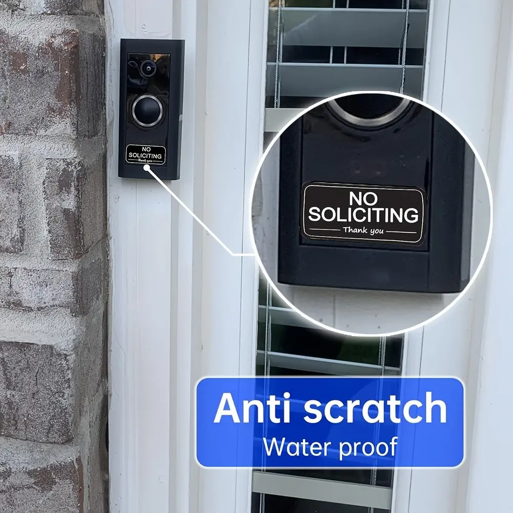 4 Waterproof Vinyl Stickers, No Solicitation Door Decals, Durable Home Office Labels, Weather-Resistant, Clear Text, Simple Design, Long Lasting