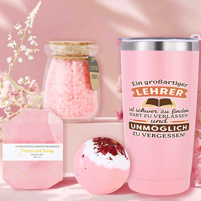 8pcs Pink Bath Gift Set for Women Bubble Bath Salt, Fizzy Bath Salt, Aromatherapy Spa Set, Birthday Self Care Gift for Back to School Teachers Day, Perfect Teacher Appreciation Gift