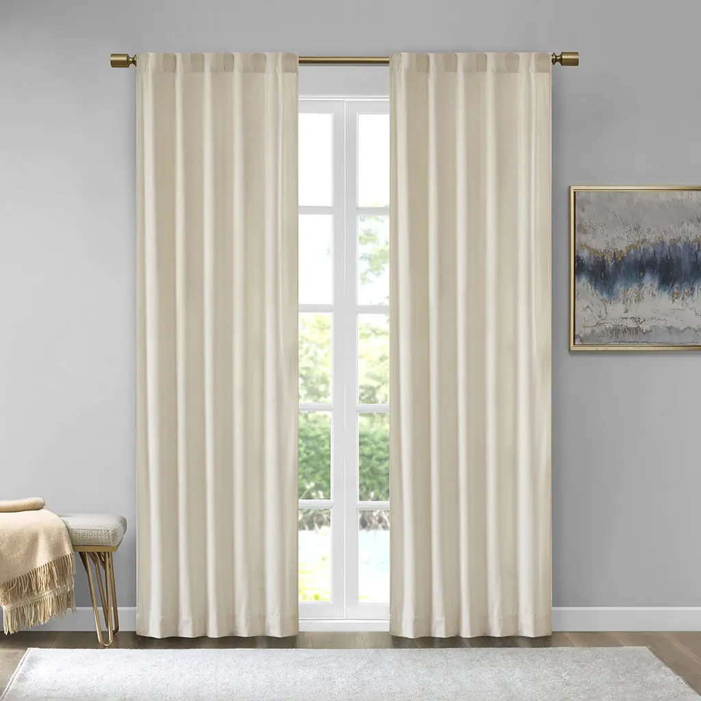 Nokaa Room Darkening Poly Velvet Rod Pocket/Back Tab Curtain Panel Pair, Ivory 37x84" - Blackout Window Drapes for Living Room Bedroom, Oeko-Tex Certified, Machine Washable