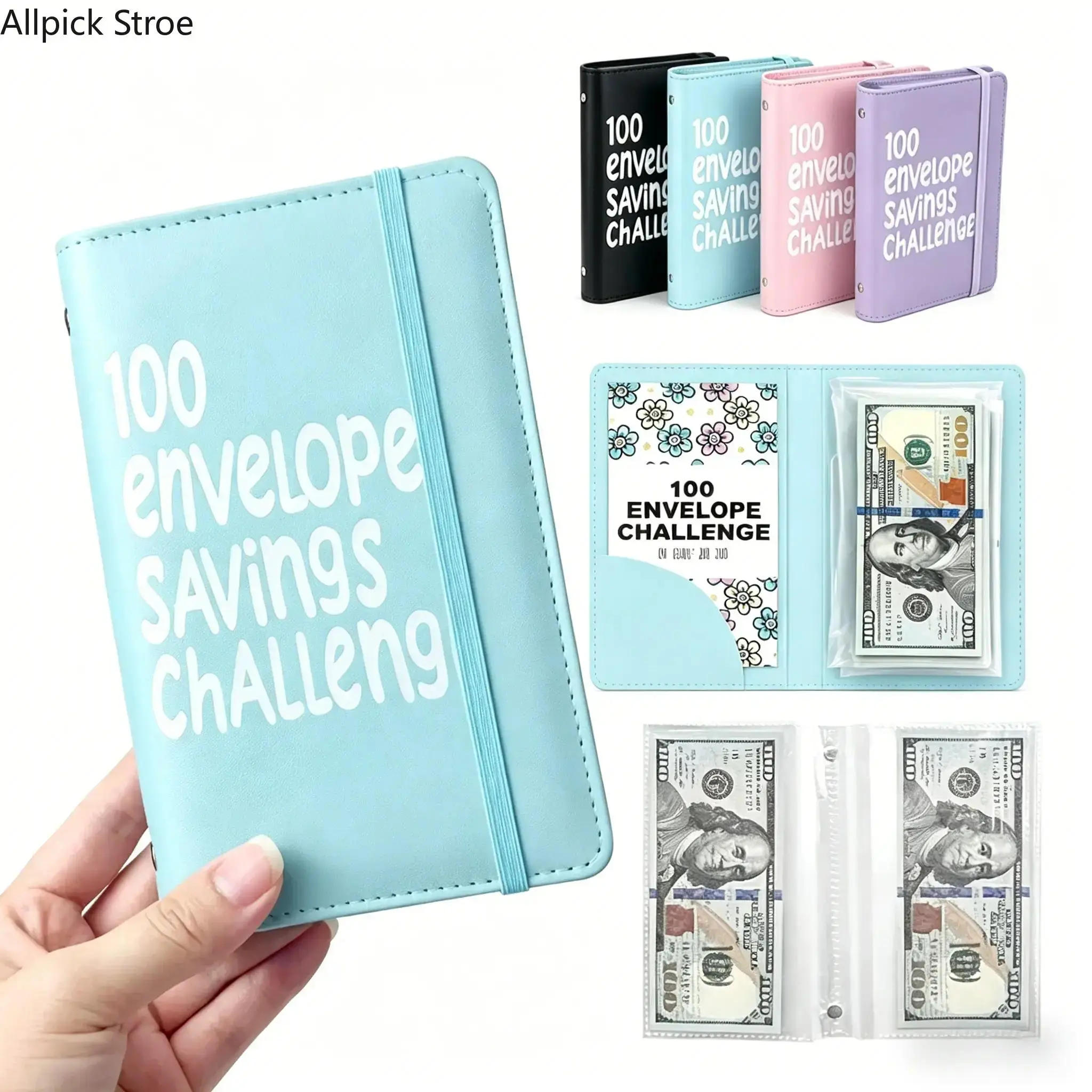 2026 PU Leather 100 Envelope Savings Challenge Binder, Cash Budget Binder with 100 Envelopes & Stickers, Save $5,050 in 100 Days Budget Planner