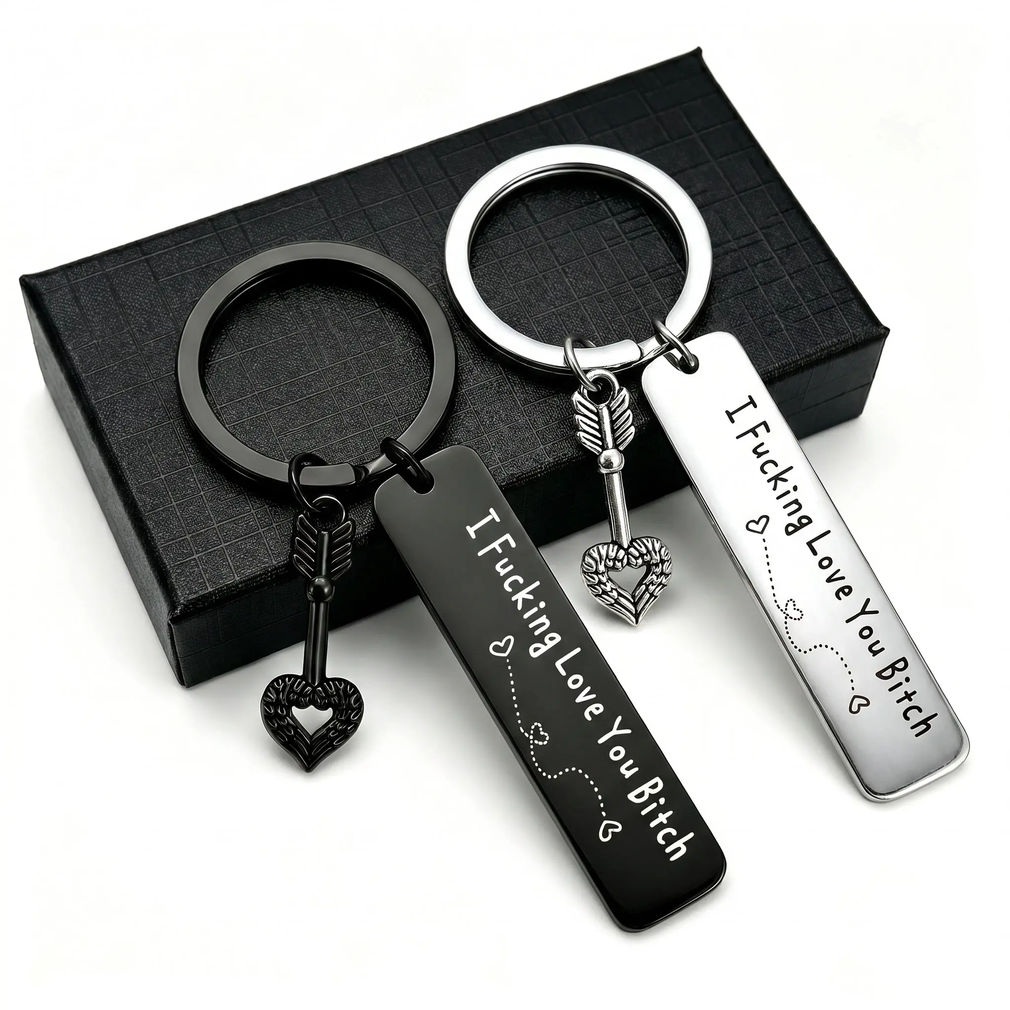 HOLDNEAR Funky Stainless Steel Keychain with Arrow-Heart Charm, 2026 Engraved "I Fking Love You Bitch" Casual Gift, 0.4 Inch * 2 Inch 1 inch Diameter, for Women BFF Birthday Christmas Present