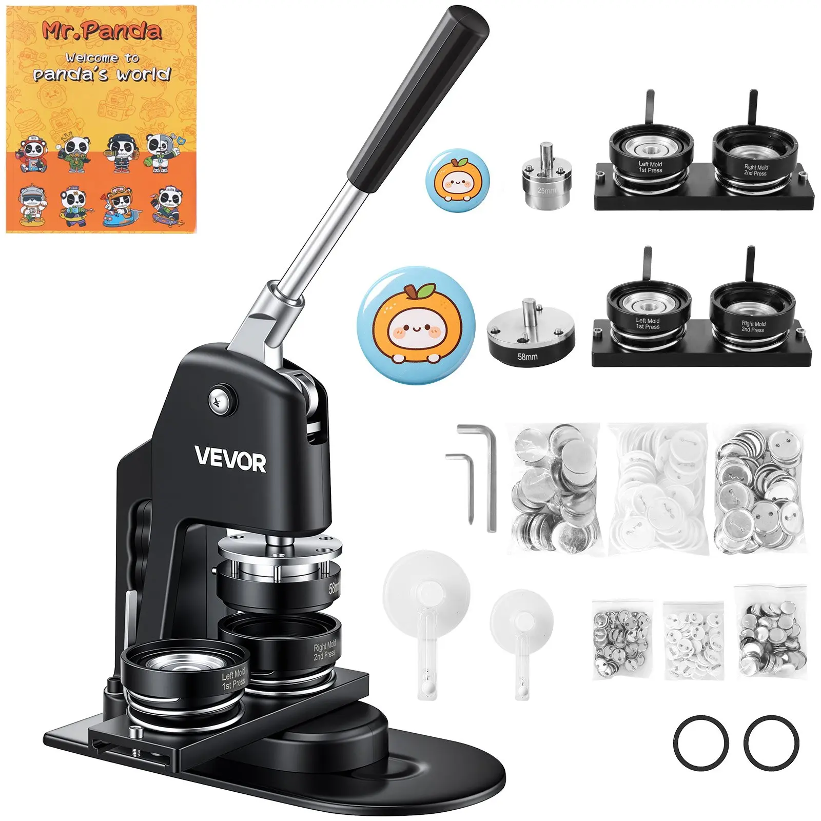 【toolupgrade】VEVOR Button Maker Machine, Multiple Sizes 1+2.25 Inch Badge Punch Press Kit, Children DIY Gifts Pin Maker, Button Making Supplies with 500pcs Button Parts Circle Cutter Magic Book