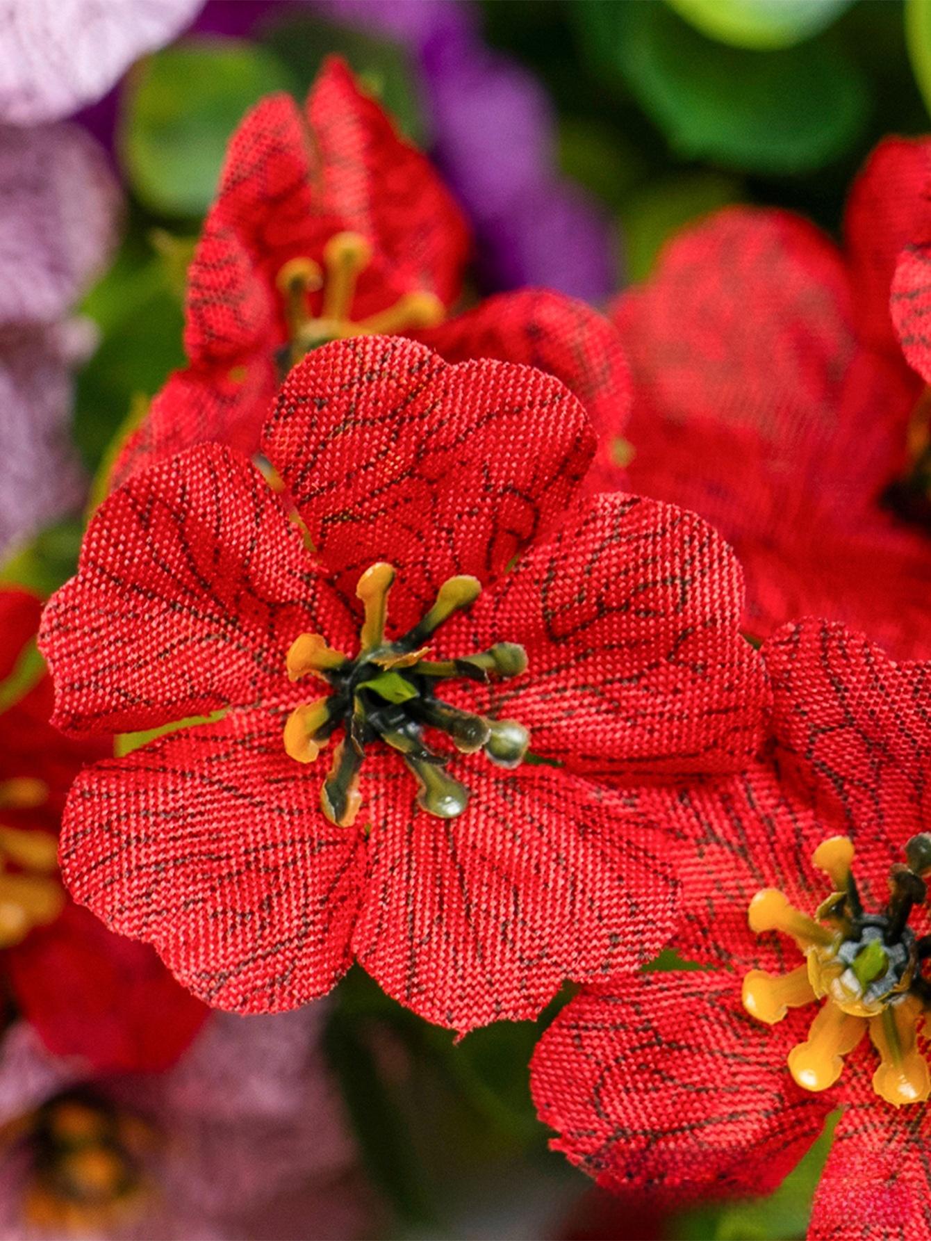 Violet artificial flower hanging basket, iron art hanging decoration, flower basket pendant for wall, door, and outdoor decoration, artificial plants and fake flowers