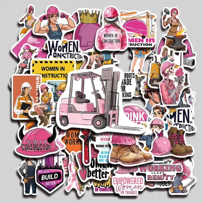 50PCS Women's Safety Helmet Aesthetic Vinyl Stickers Pack for Laptop Water Bottle Phone Case Skateboard Journal Scrapbook DIY Decoration Sticker Set