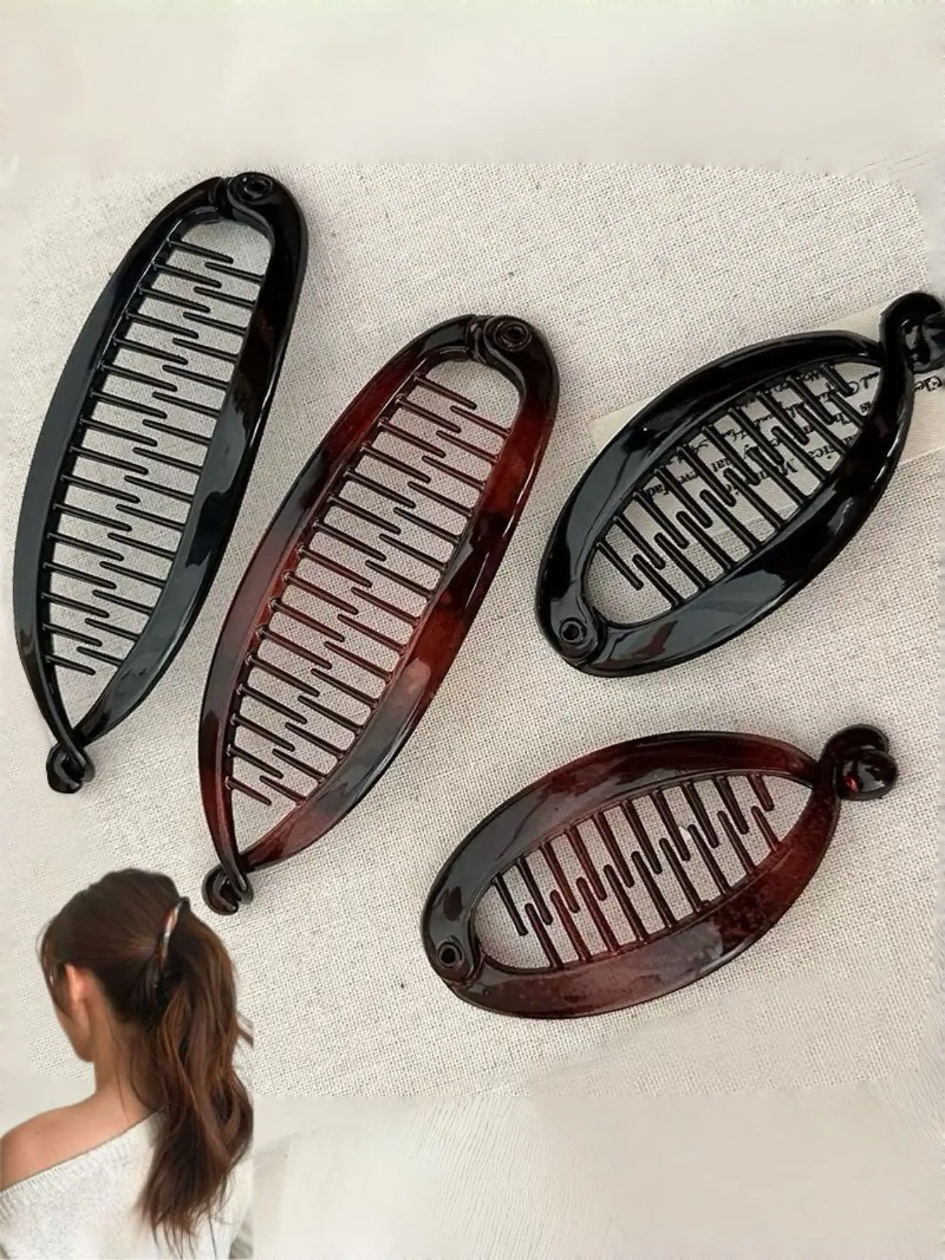 4-Piece Large Size Hair Clips Set, Hair Claws, Amber & Non-Slip Stable Design, Suitable for Thick Long Curly Hair, Daily Use Acrylic Hair Accessories