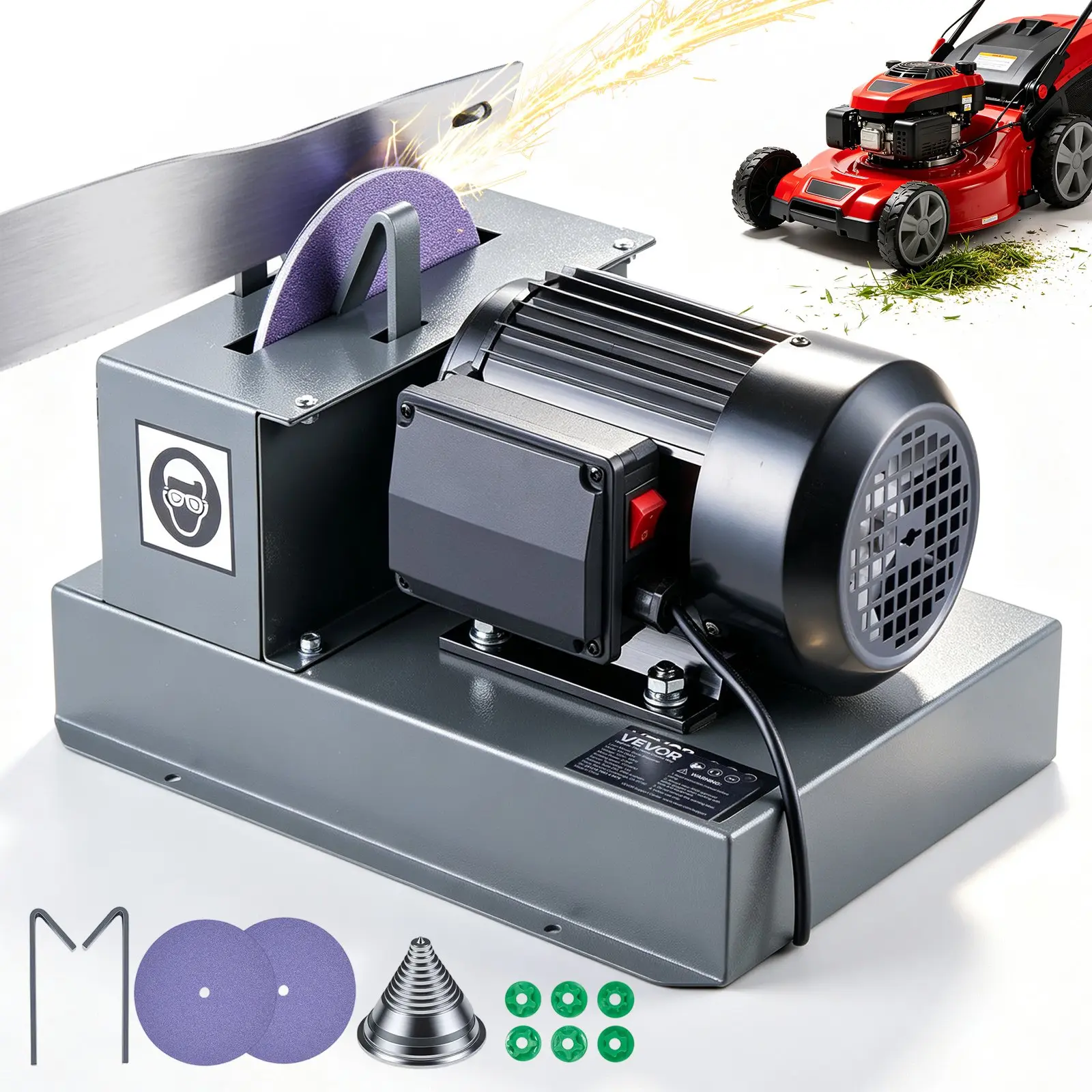 VEVOR  Lawn Mower Blade Sharpener with 2/3 HP Motor, 7" Ceramic Grinding Wheel, Balancer, 30 or 40 Capacity for High Lift, Low Lift, Gator Flat Blades