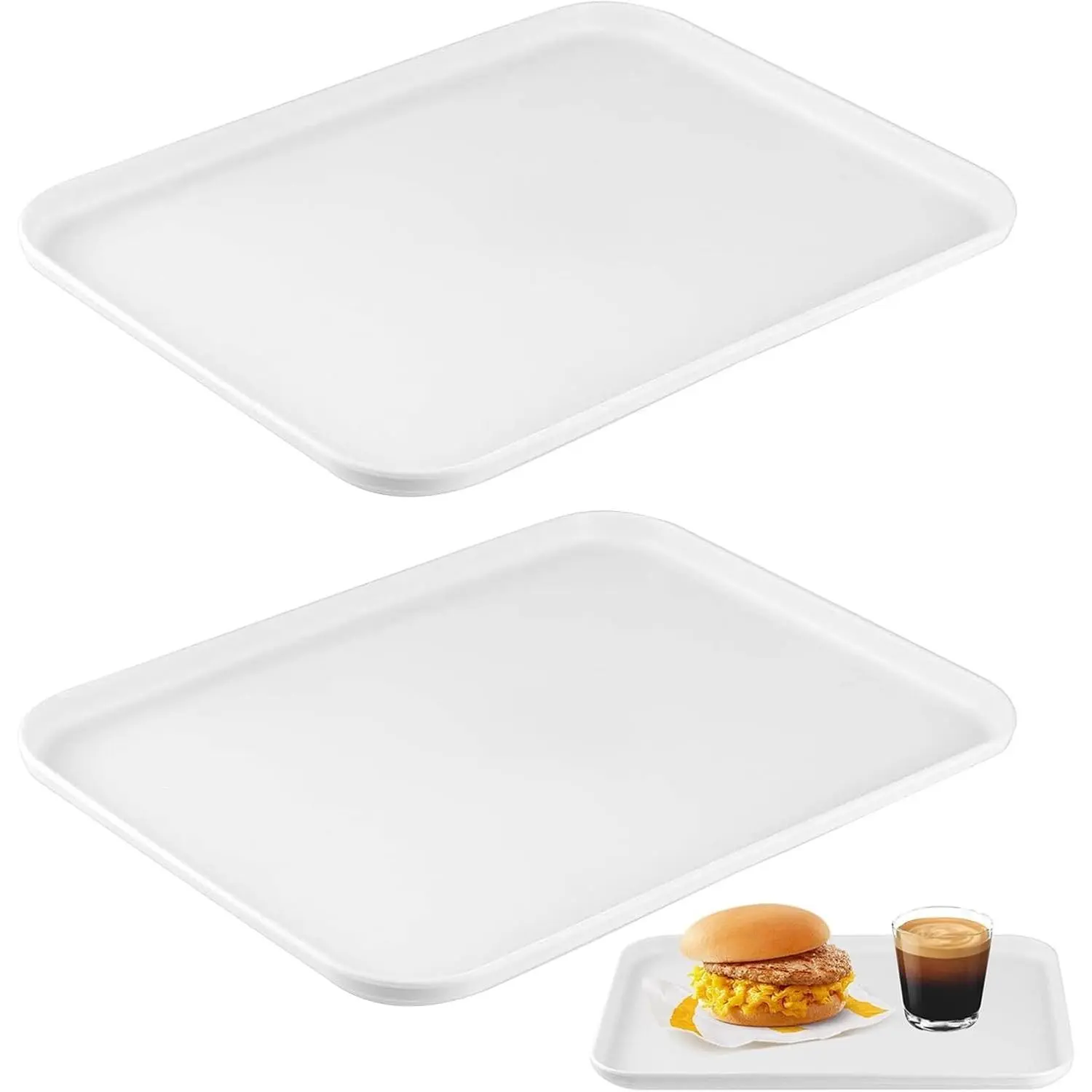 Reusable 2-Pc White Plastic Rectangular Tray Set, Serving Platters for Party, Kitchen & Holiday Fruit Buffet Supplies
