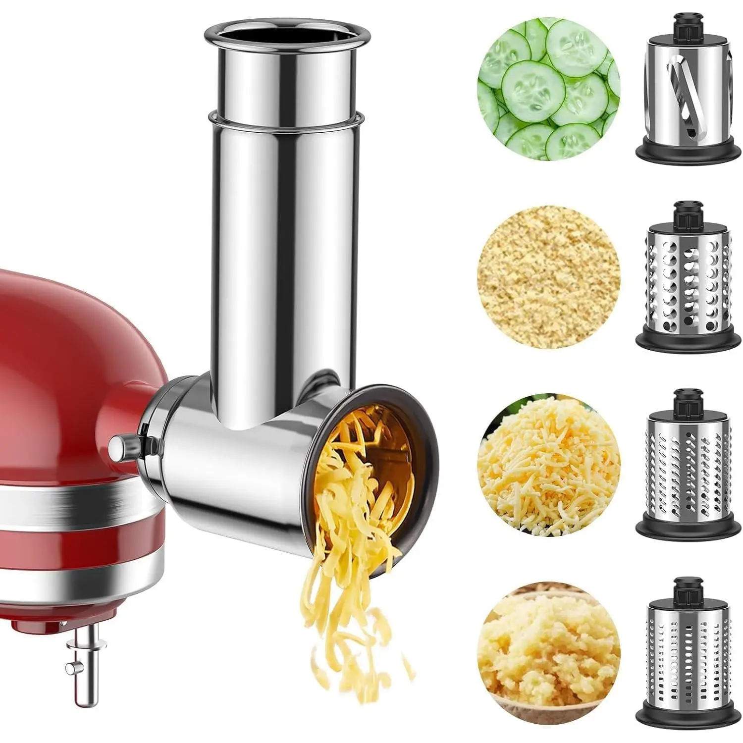 Stainless Steel Slicer Shredder Attachment for KitchenAid | Vegetable Slicer, Salad Maker, Grinding Powder, Cheese Grater