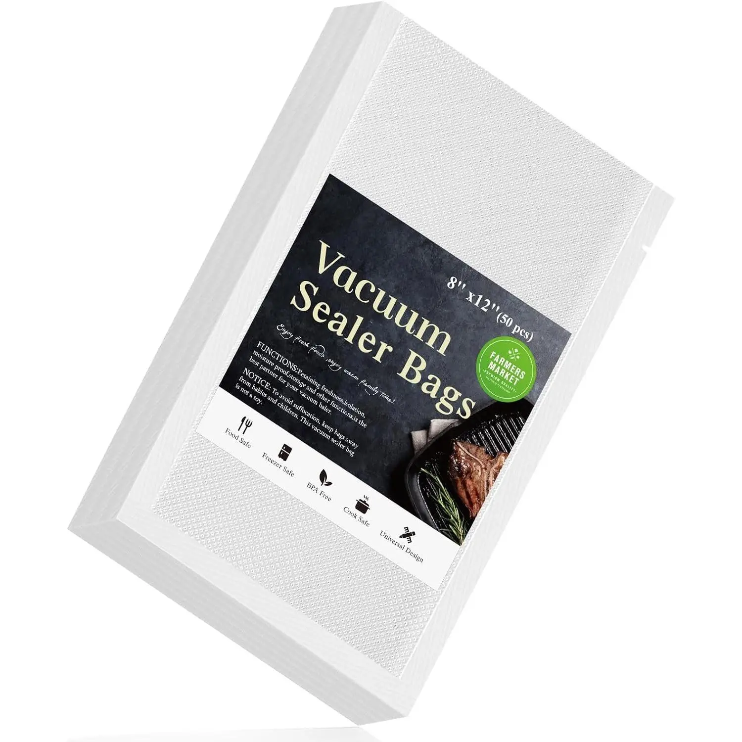 Vacuum Sealer Bags, 8" x 12" Quart, 50 count | Commercial Grade, , Sous Vide Compatible, Puncture Prevention, Kitchen Essentials