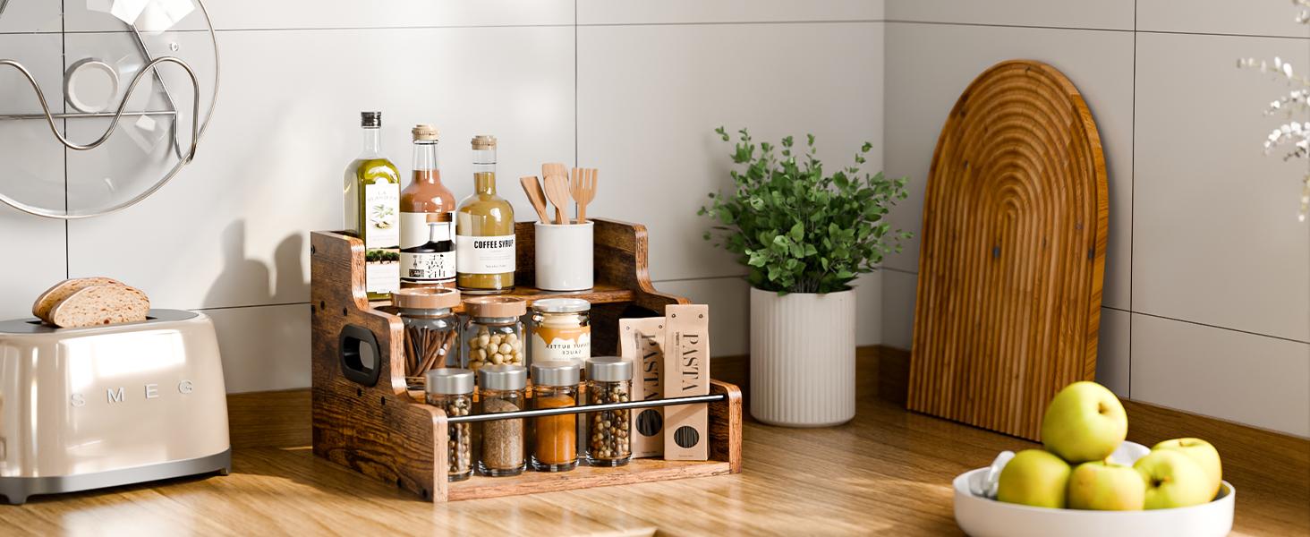 Liquor Bottle Display Shelf, Coffee Syrup Rack Organizer, 3 Step Countertop Liquor Wine Rack, mini bar,liquor cabinet, Home Retro Bar Shelf Stand for Liquor Whiskey, Spirits