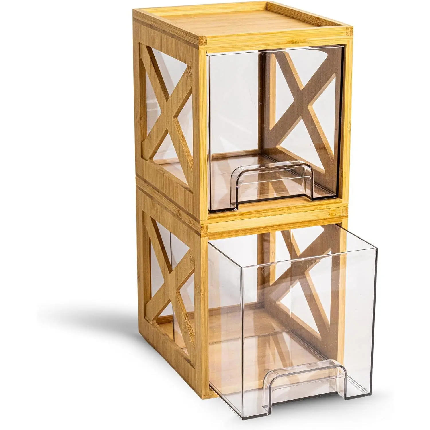 Stackable  Snack Drawer Organizer (2 Pack) – Pull-Out Storage Bins with Clear  Drawers – Pantry Storage for Snacks, Coffee Pods, Spices & K-Cups