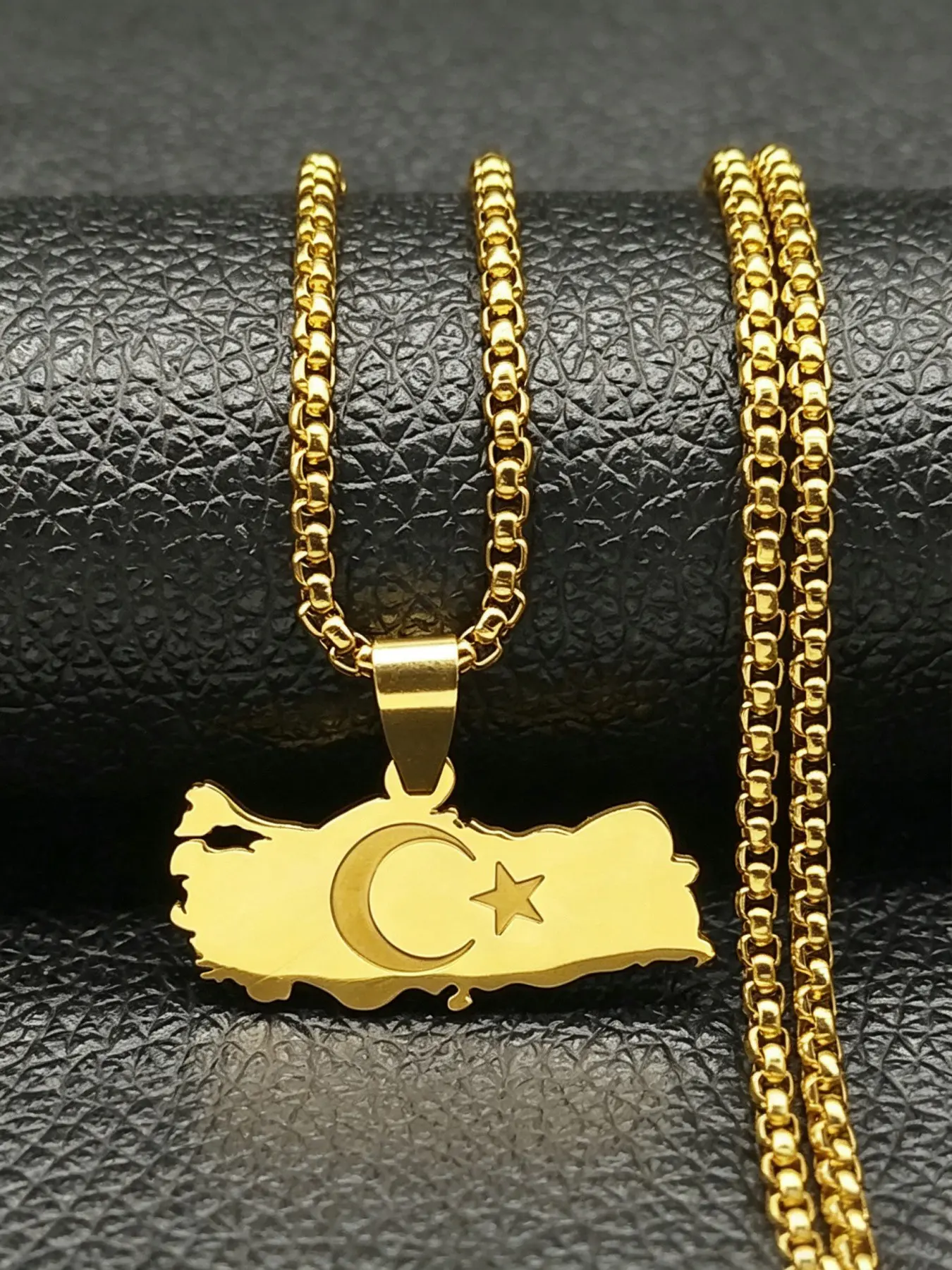 Turkey Map Flag Moon Star Necklace for Men Women Stainless Steel Gold Color Turkish Country National Geography Chain Jewelry