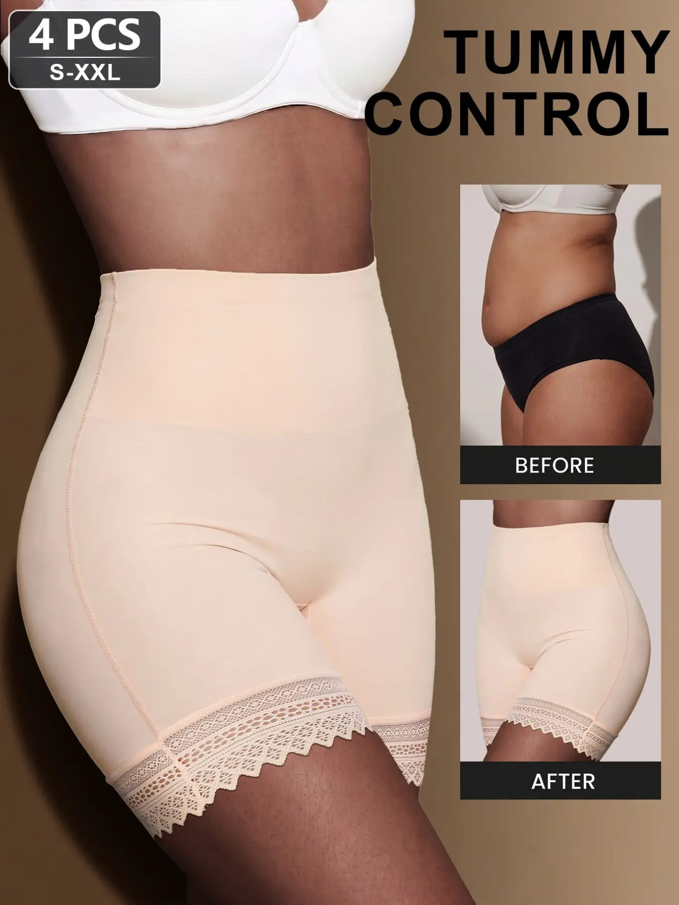 4-Pack High-Waist Boxer Shorts for Women, Anti-See-Through Thin Underwear, Seamless No-Roll Edge Panties, Two-In-One Lace Briefs