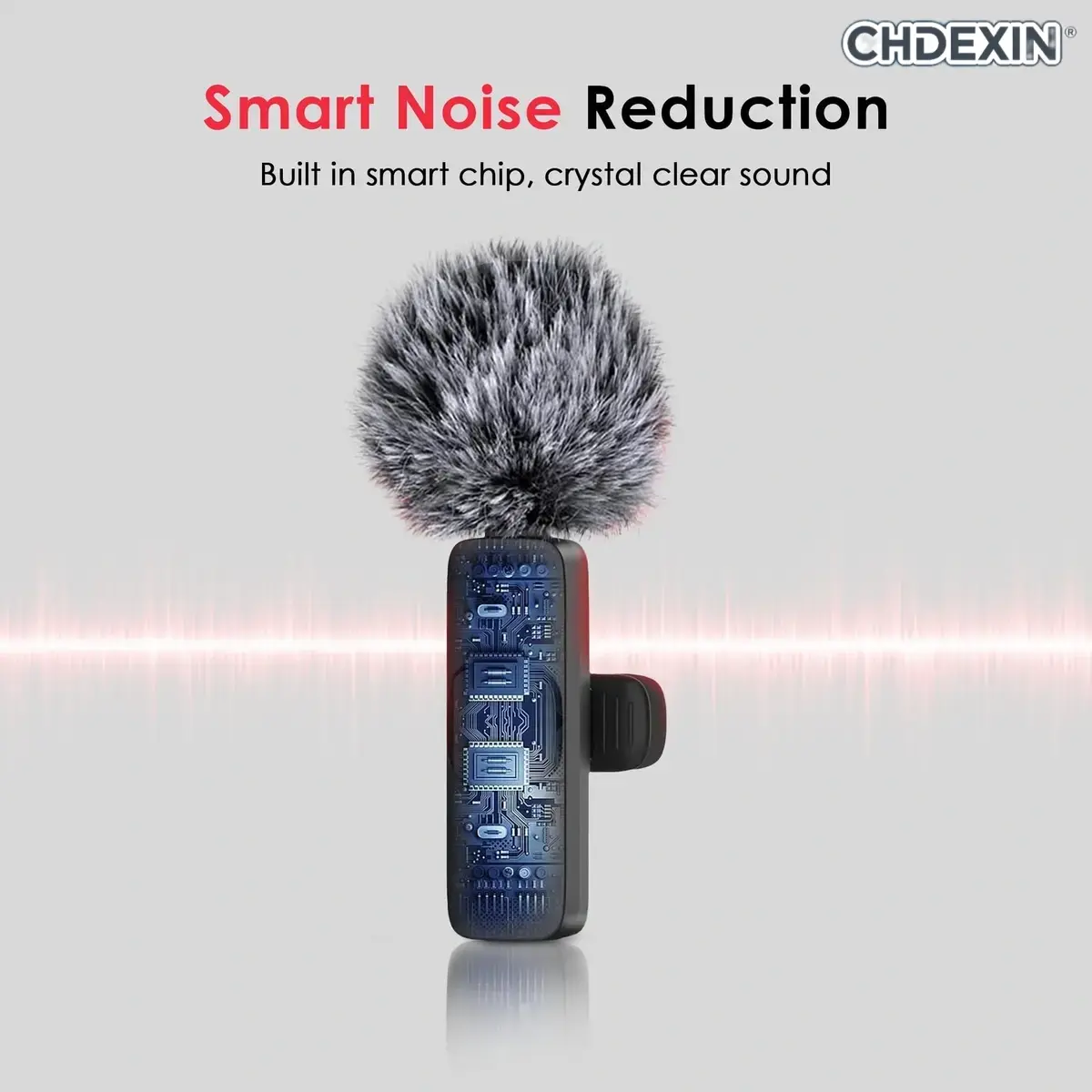 CHDEXIN Wireless Lavalier Microphone Dual Channel Lapel Mic with Smart Noise Reduction and Wind Muff for iPhone, Android
