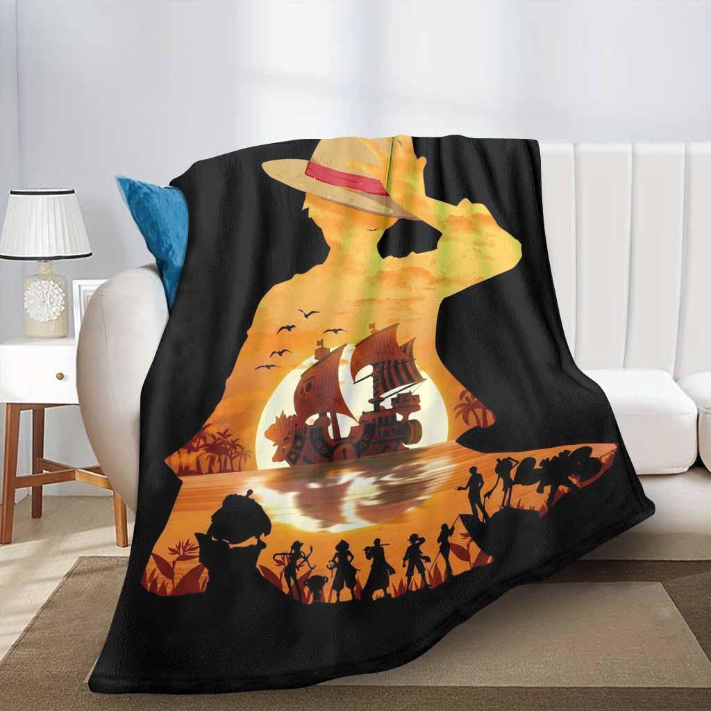 1-Piece Classic Tropical Pirates Sunset Silhouettes Flannel Blanket - Wrinkle-Resistant, Stain-Resistant, Soft, Lightweight, Versatile for Family Sofa, Travel, Ideal Home Decor Gift