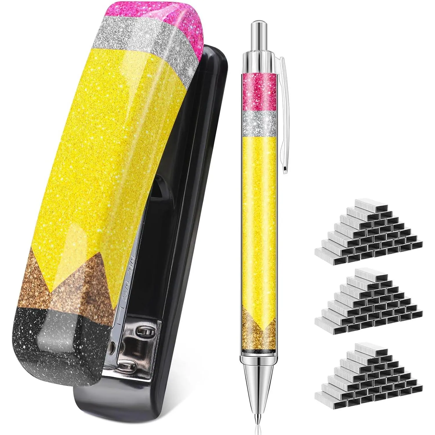 2 count 2026  to School Teacher Gifts Glitter Pencil Stapler Ballpoint Pen  of School  Teacher Gifts Office Supplies Cute Teachers Stapler with  for Women Birthday