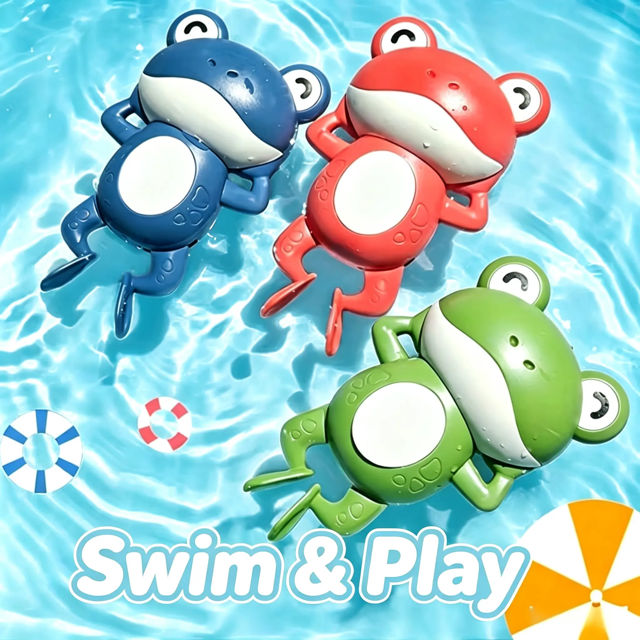 Cute Wind-up Frog Bath Toy, Floating Rubber Swimming Animal Toy for Toddlers, Battery-Free Clockwork Bathtub & Pool Water Toy for Kids