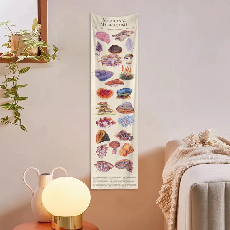 Mushroom Flower Butterfly Moon Phase Pattern Tapestry, Home Decor Accessories Psychedelic Wall Art Hanging Blanket, Wall Decor, Bedroom Accessories, Wall Tapestries, Tapestry Wall Mural, Living Room