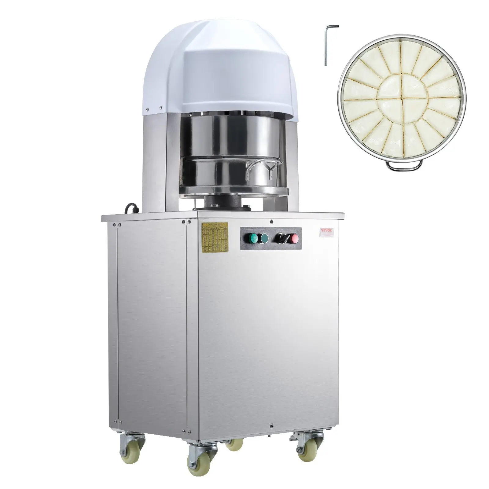 【DealsForYouDays】VEVOR Electric Dough Divider, 20PCS Automatic Dough Dividing Cutting Machine, 2.12oz - 9.17oz Equal Dough Cutter with Pure Copper Motor and 304 Stainless Steel Tray, for Bakery, Restaurant
