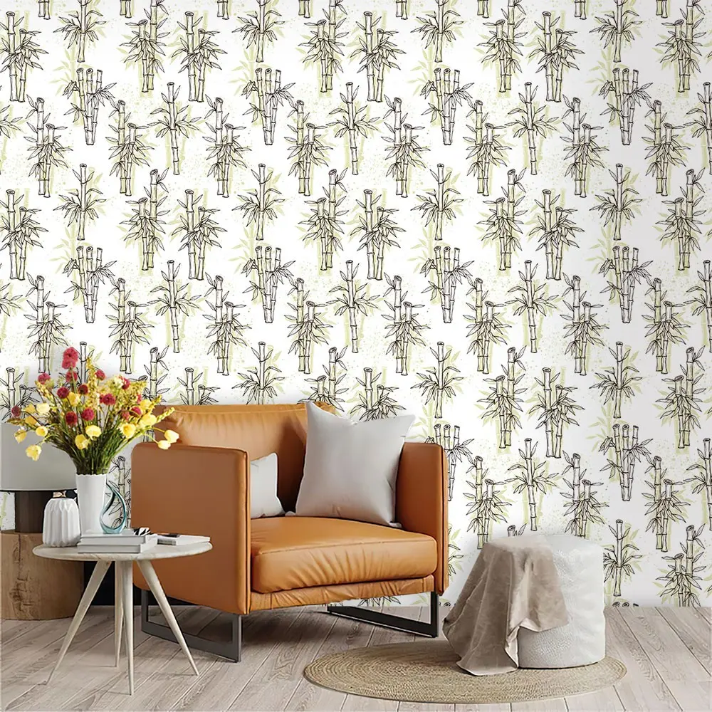 Bamboo Sketch Style Wallpaper, Background, PVC Material, Peel-And-Stick, Mould-Proof, Ideal for Kitchen/living Room/bedroom Decor