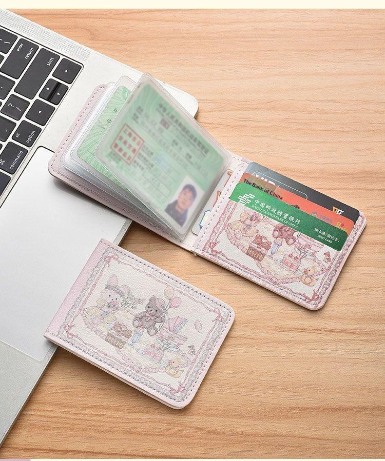 Cute Pink Bunny Bear Driver License Holder Cartoon Card Wallet Kawaii ID Card Case with Lace Design Car Document Organizer Credit Card Storage Cute Car Accessories Gift for Girls