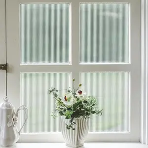 Reeded Glass Window Film, 1 Count Frosted Window Privacy Film, Sun Shade Film, Non Adhesive Window Decals, Decorative Window Sticker for Bathroom Living Room, Ornaments