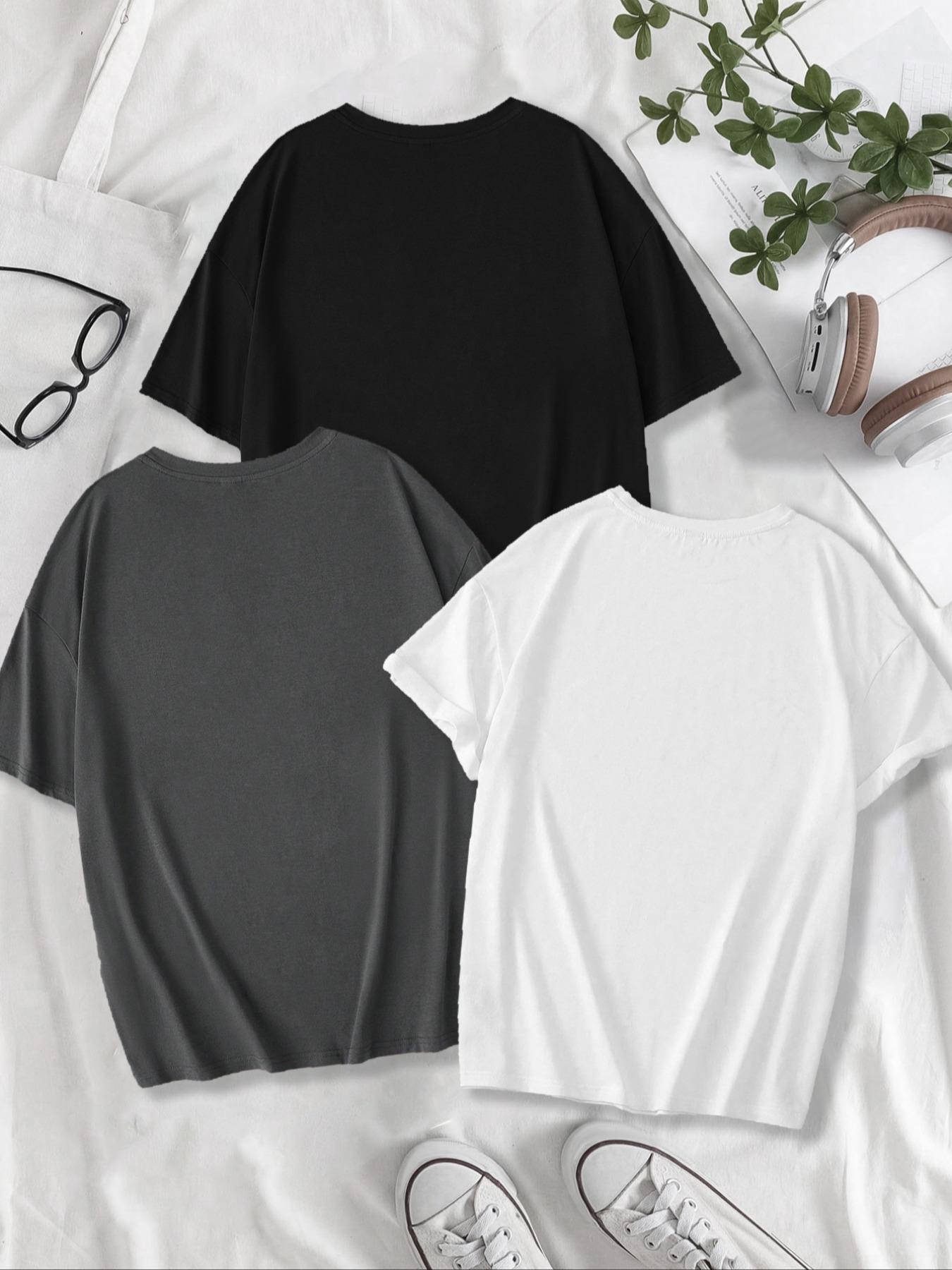 Women's Letter & Figure Print Round Neck Tee, Casual Short Sleeve Crew Neck T-shirt for Summer, Trendy T-shirts, Streetwear, Fashion Women's Top for Daily Wear, Clothing