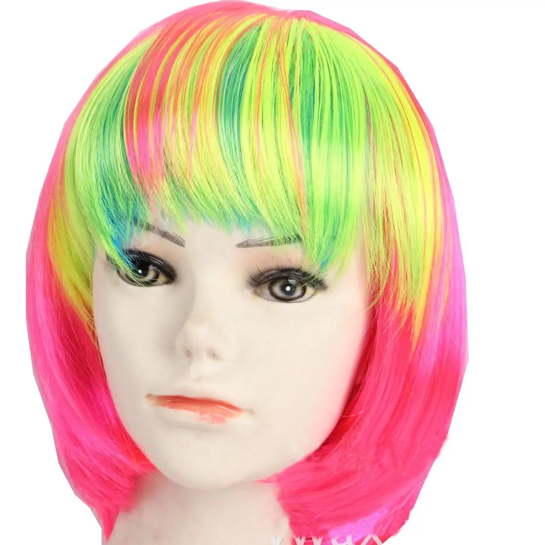10 Inch Rainbow Bob Wig with Bangs, Colorful Synthetic Wig for Halloween  Party Includes Wig Cap & Comb ()