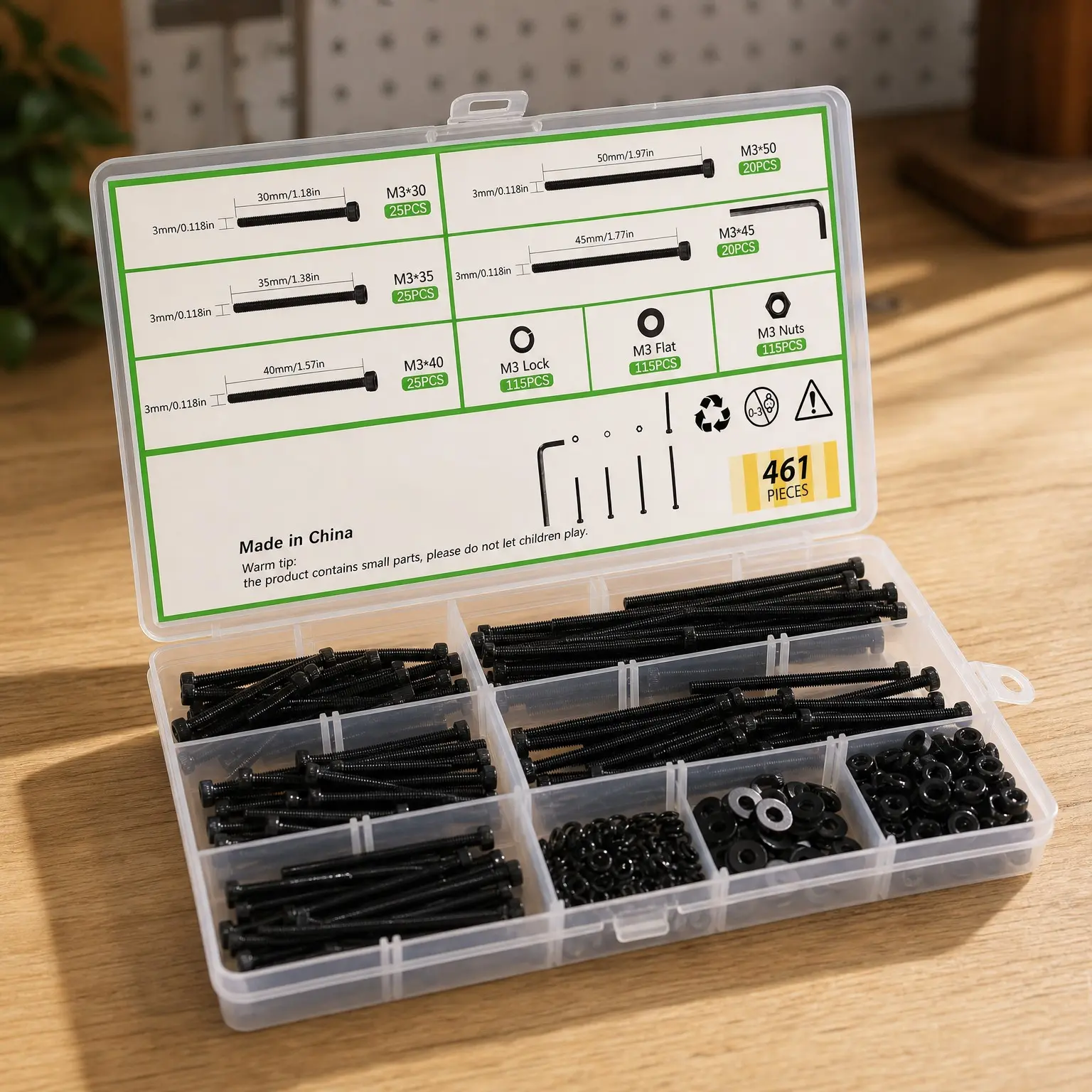 461Pcs M3 Socket Head Cap Screws Metric Bolts Washers Nuts Assortment Kit - 12.9 Grade Alloy Steel Fully Threaded Machine Screws M3 x 30/35/40/45/50mm for FurnitureGift