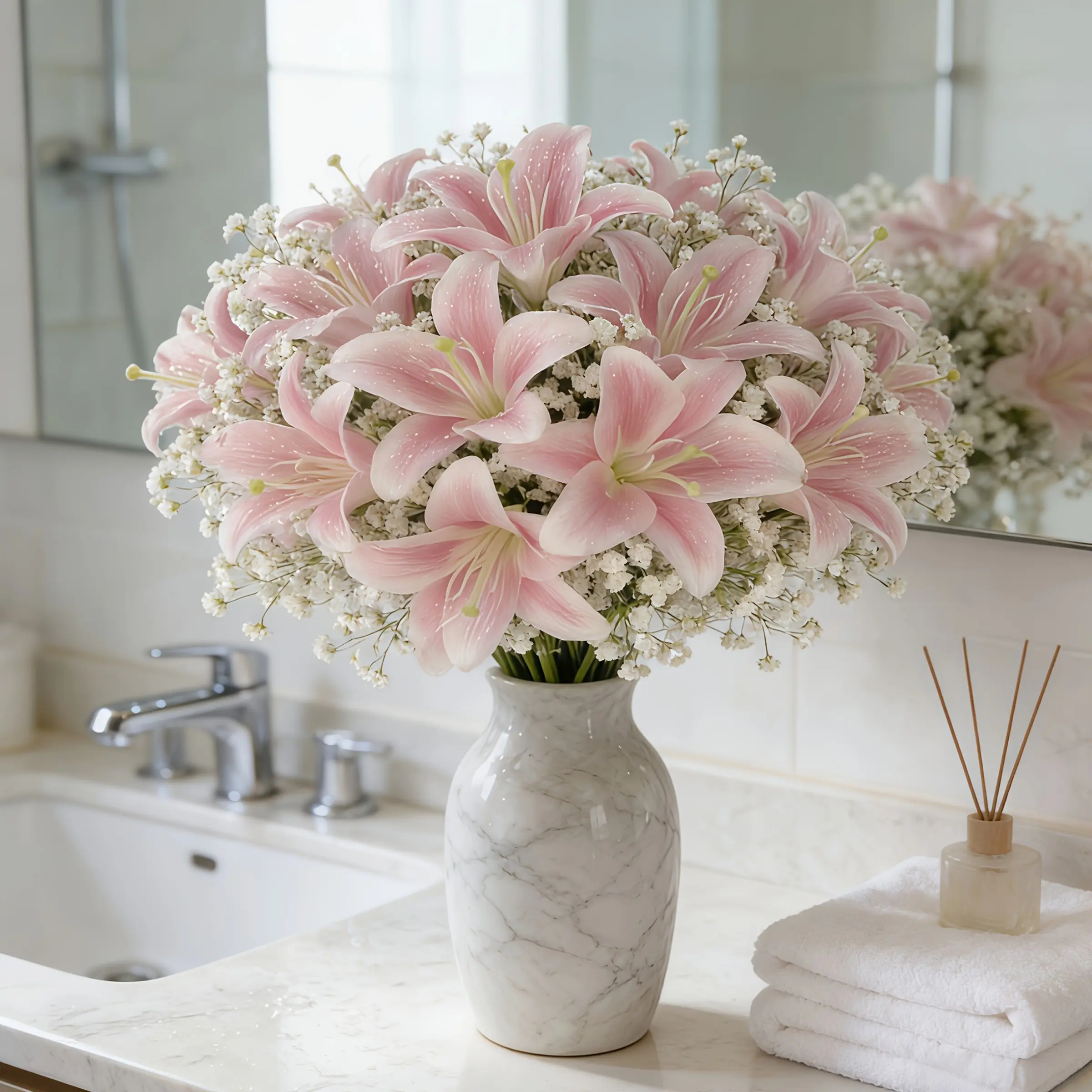 120pcs Artificial Lily & Star Gazer Set, Realistic Lilies, Maintenance-Free Plastic Flowers, Wedding Home Office Decor, Holiday Gifts