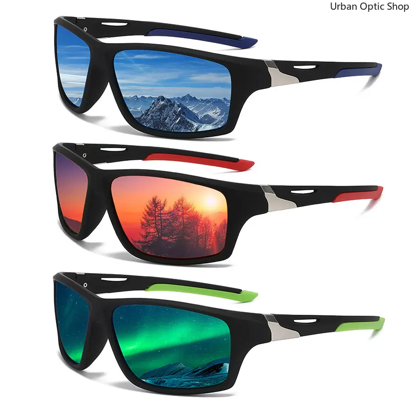 XUH Sport Unisex Rectangular Mirrored Sunglasses - Nylon TR 90 Matte Black Frame, Anti-Glare Blue Lenses, Lightweight Non-Slip Eyewear for Driving/Outdoor Activities, Rectangular Shape, Anti-Glare Lens