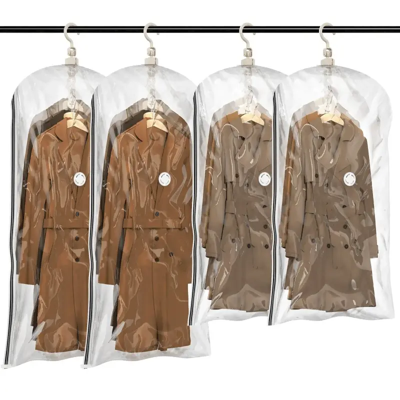 Hanging Vacuum Storage Bags Space Saver Bags, Clear Vacuum Sealer Bags for Clothing, Suits and Jackets, Closet Organizers and Storage Hangable, Plastic Cover, Dust Cover
