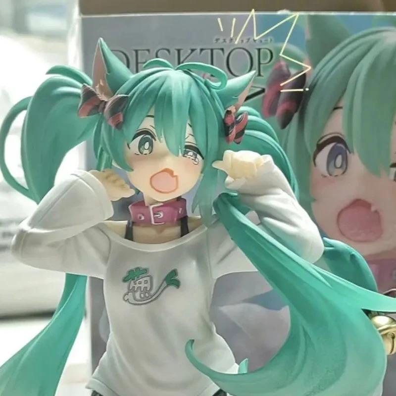 Hatsune Miku Model Anime Girl Figures Cat Ear Sitting Posture Short Sleeved Pajamas Figurines Car Decoration Doll Kids Toys Gift