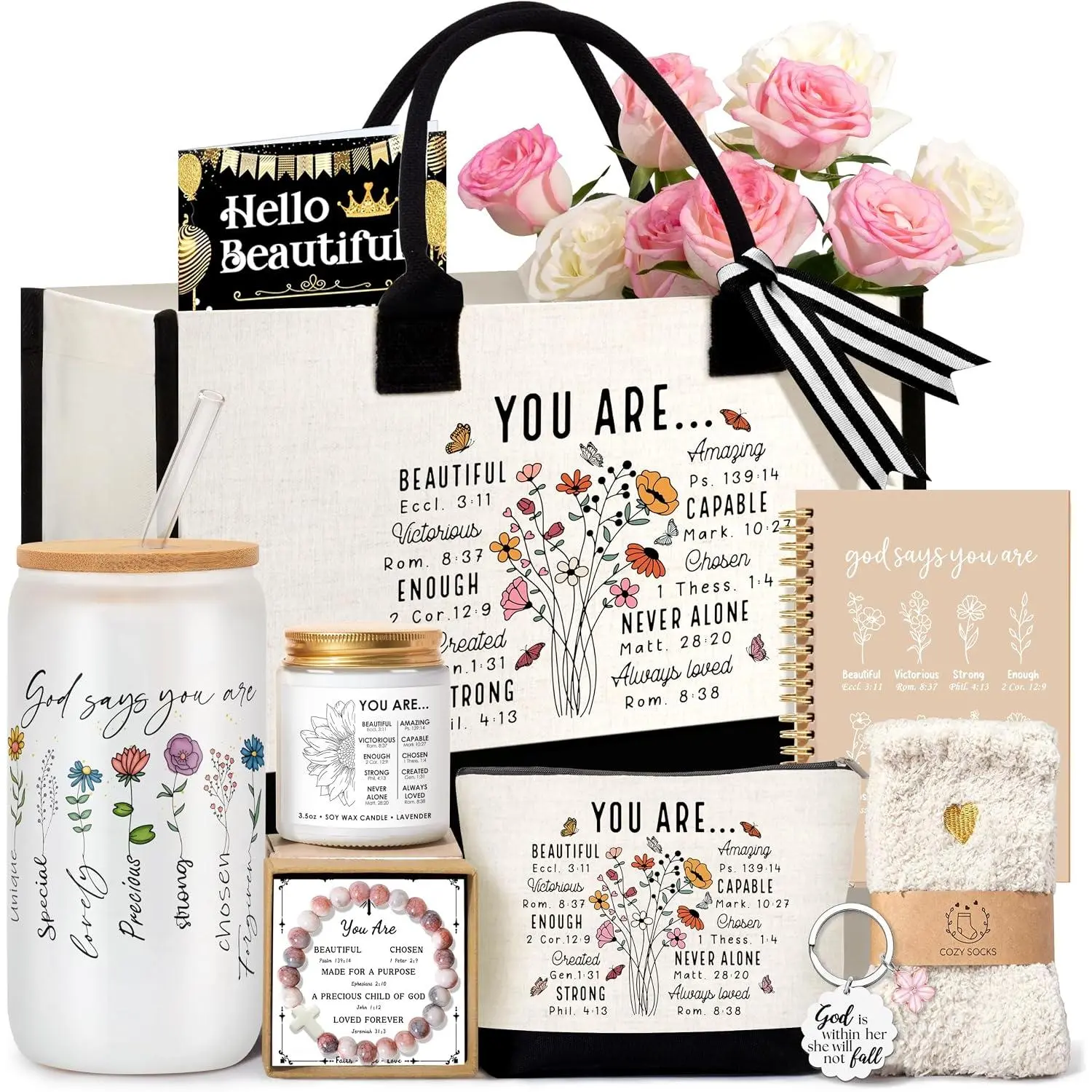 Christian Gifts for Christian Women Easter Basket  Set w/Tote Bag & Cup | Birthday, Religious, Easter, Mother's Day ,  Religious Inspirational  for Mom, , Grandma, Catholic Women